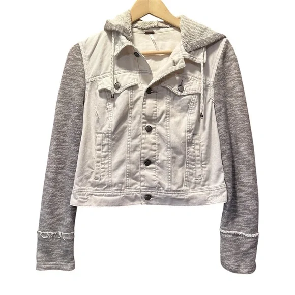 EUC Free People White and Gray Jean Jacket - Picture 2 of 3